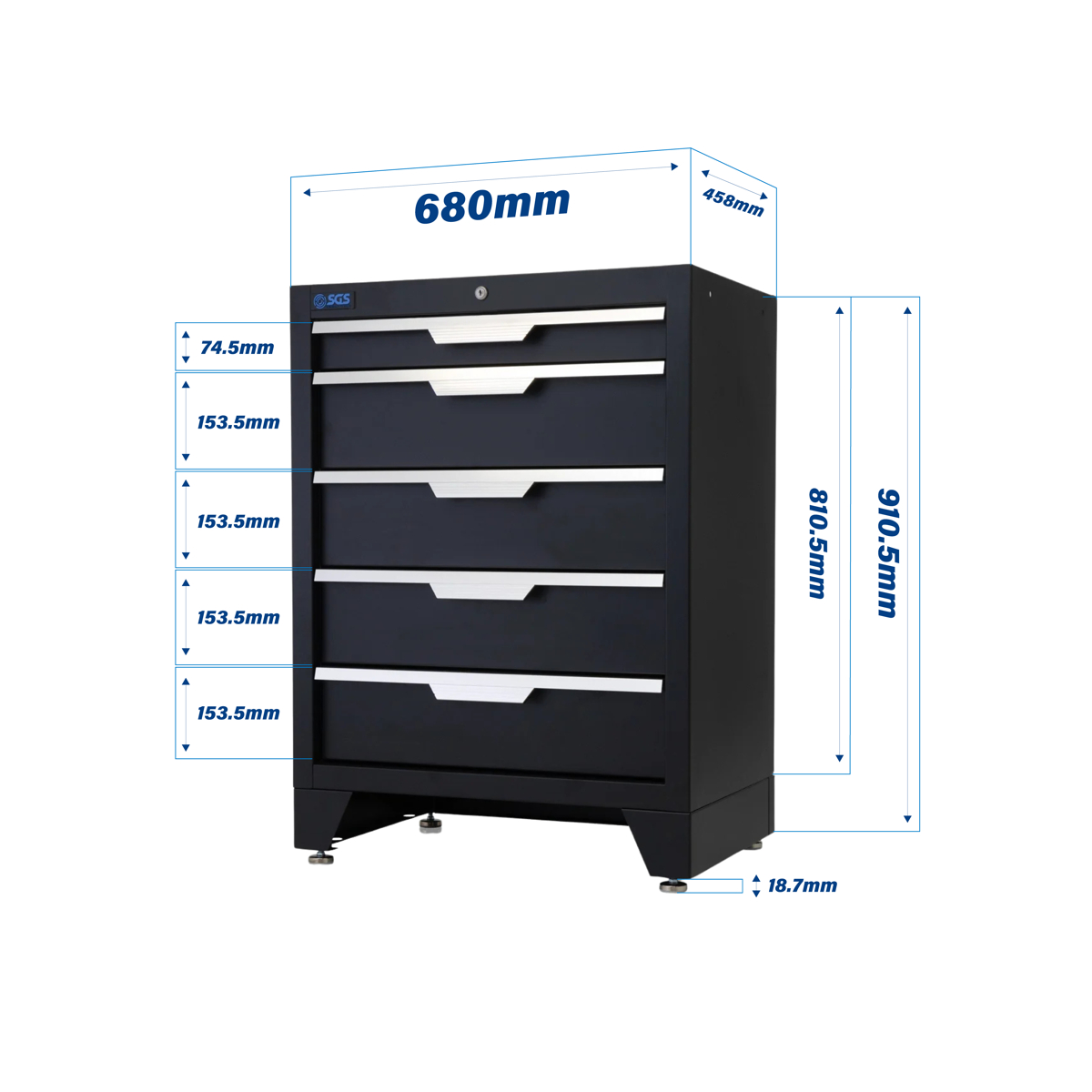 SGS 5 Drawer Floor Cabinet for Garage Storage System | Worktop Sold Separately